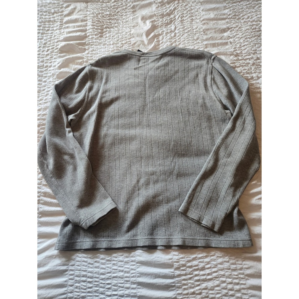 DKNY Jeans Mens Large Gray Ribbed Long Sleeve Crewneck Cotton Shirt Logo Top